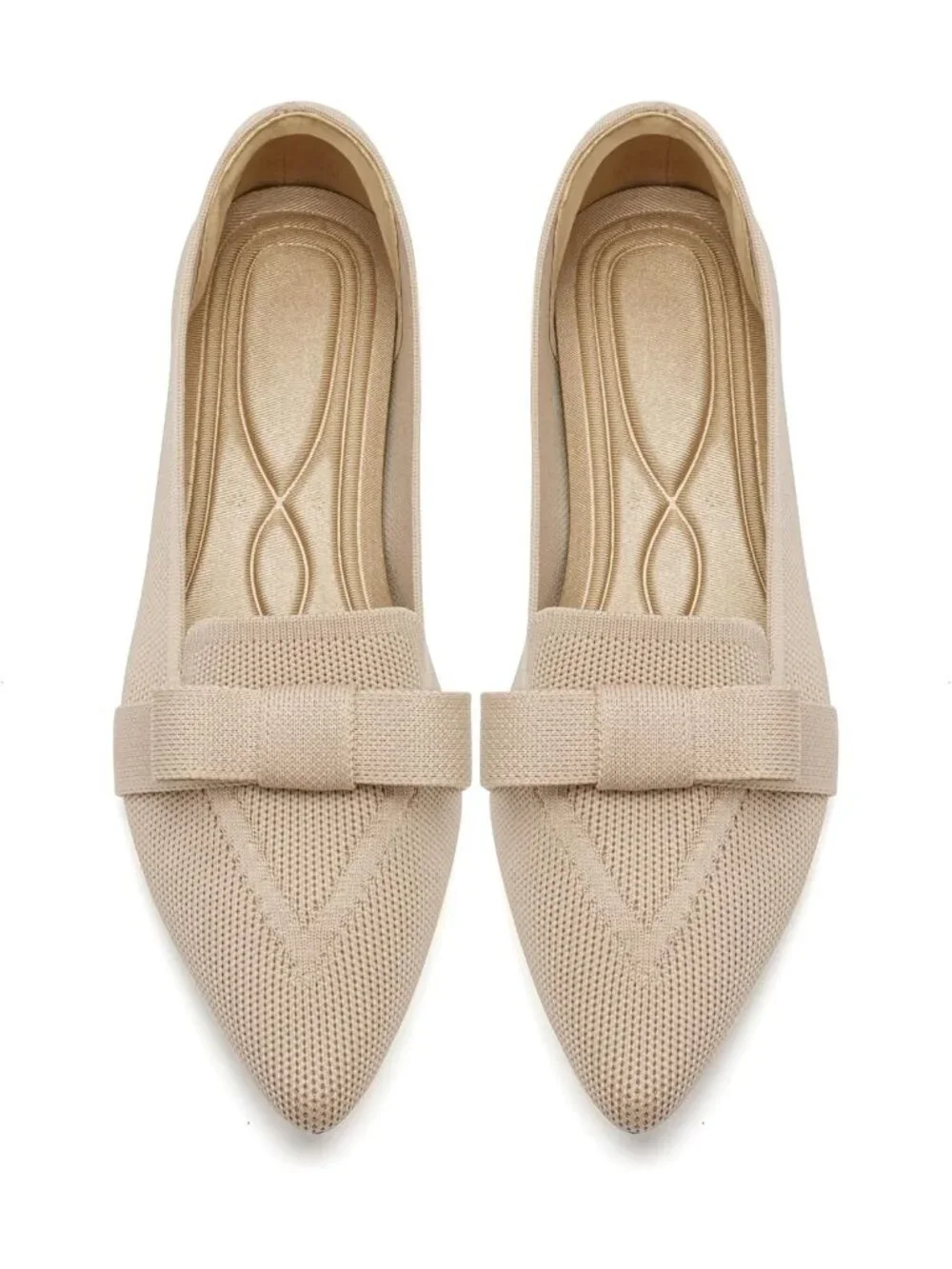 Women's Nude Rubber Soft Knit Breathable Pointed Toe Ballet Flats Casual Shoes